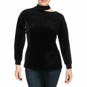 NWT Vince Camuto Black Velour Sexy Mock Cut Out Neck Long Sleeve Sweatshirt Top